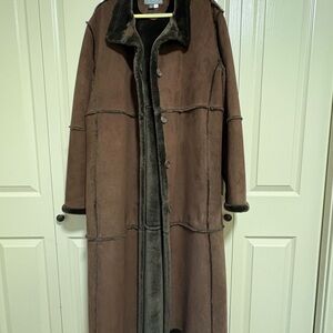 Novelti Brown Faux Suede Shearling Lined Long Maxi Coat
